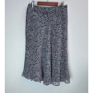 Vintage Anne Klein 100% Silk Paisley Print Cream Gray Midi Skirt women's Size 2